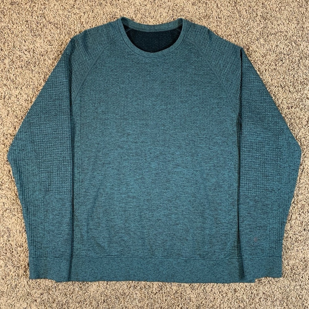 Lululemon Shirt Mens XL Green Blue Engineered Warmth Merino Wool Pullover Crew